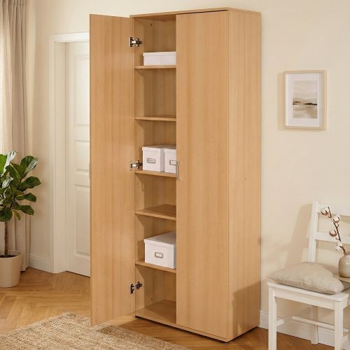 Armadio Multiuso 2 Ante Marrone Rovere 70x189h cm, 5 Ripiani - Pazzano