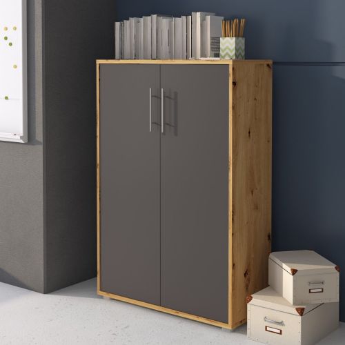 Armadio Multiuso 2 Ante Marrone Rovere Nero Antracite Cassetti 4 Ripiani 79x118h cm, 2 Ante - Parabita
