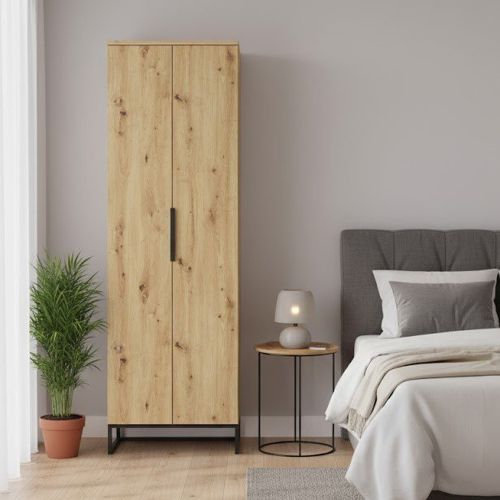 Armadio Multiuso 2 Ante Marrone Rovere Nodi 5 Ripiani 2 Ante 68x197h cm, 6 Vani - Casazza