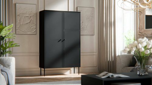 Armadio multiuso 2 ante Montijo, Mobile multifunzionale, Mobiletto scarpiera, Guardaroba porta scarpe, 100x39 h166 cm, Nero