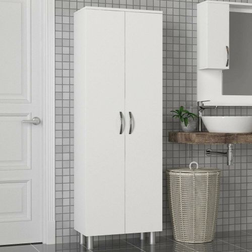 Armadio multiuso 2 ante Solivus, Mobile multifunzionale, Mobiletto scarpiera, Guardaroba porta scarpe, 59x32 h162 cm, Bianco