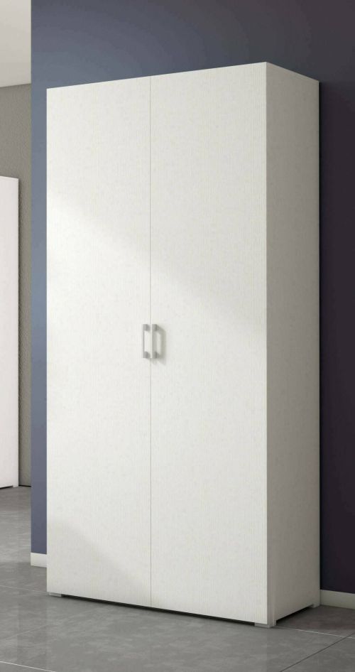 Armadio multiuso Alisso, Mobile lineare a 2 Ante battenti, Guardaroba a 4 ripiani regolabili, Scarpiera moderna, 100% Made in Italy, 90x45h195 cm, Bianco