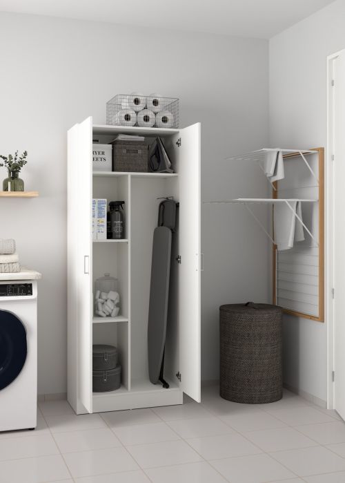 Armadio multiuso Charleston, Mobile portascope a 2 ante, Scarpiera con ripiani, Guardaroba portascope, cm73x37h180 cm, Bianco