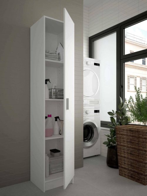 Armadio multiuso Clearwater, Mobile ausiliario a 1 anta, Guardaroba portascarpe con ripiani, Scarpiera verticale, 37x37h180 cm, Bianco