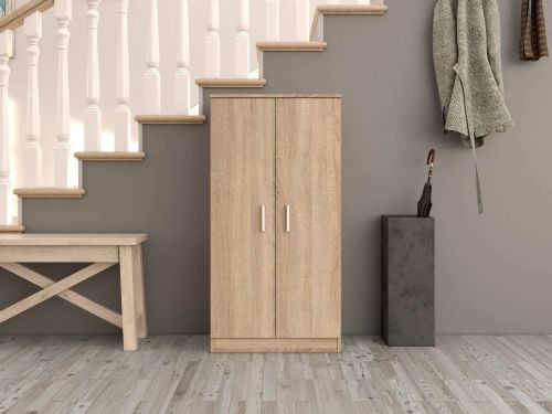 Armadio multiuso Corona, Mobile ausiliario a 2 ante, Mobile basso portascarpe con 6 ripiani, Scarpiera moderna, 55x36h108 cm, Rovere