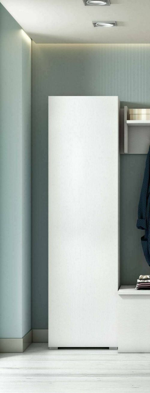 Armadio multiuso Fiordaliso, Mobile lineare a 1 Anta e 7 ripiani, Colonna da ingresso o bagno, Scarpiera moderna, 100% Made in Italy, 50x30h182 cm, Bianco
