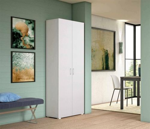 Armadio multiuso Ginestra, Mobile lineare a 2 Ante battenti, Guardaroba a 6 ripiani, Scarpiera moderna, 100% Made in Italy, 72x37h195 cm, Bianco
