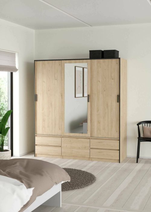 Armadio multiuso grande Agnes, Mobile multifunzionale, Mobiletto scarpiera, Guardaroba porta scarpe, 60x181 h200 cm, Rovere