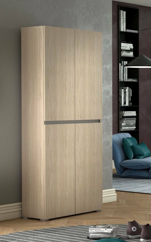 Armadio multiuso grande Bacopa, Scarpiera con ripiani regolabili, Mobile porta scarpe a 4 ante, 100% Made in Italy, 80x37h195 cm, Olmo