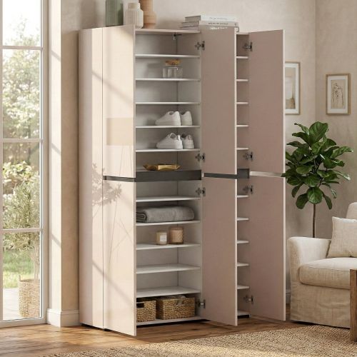 Armadio Multiuso Grande Beige Cassetti 20 Ripiani 120x200h cm, 3 Ante - Sotto