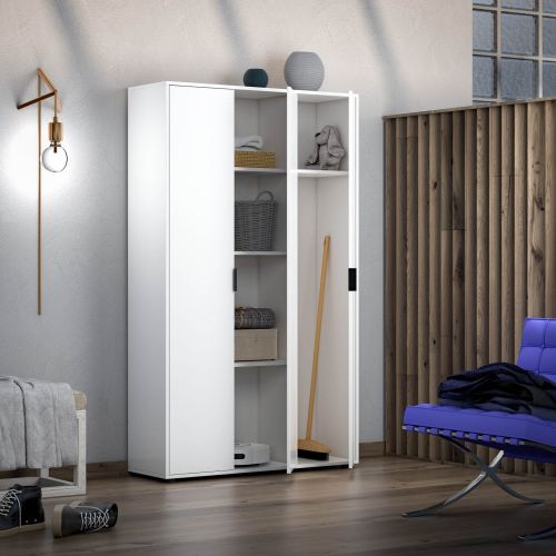 Armadio Multiuso Grande Bianco Lucido 4 Ripiani Cassetti 106.9x180h cm, 6 Vani - Teolo