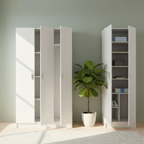 Armadio Multiuso Grande Bianco Modulabile 10 Ripiani 168x180h cm, 5 Ante - Tergu