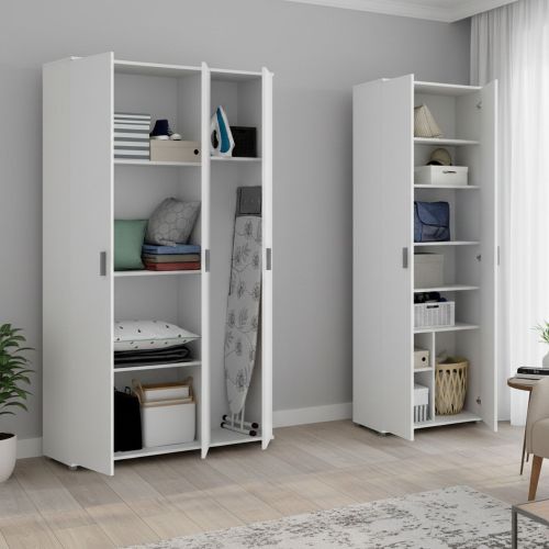 Armadio Multiuso Grande Bianco Modulabile 10 Ripiani 177x190h cm, 5 Ante - Brumano