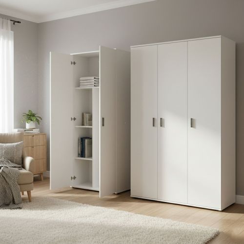 Armadio Multiuso Grande Bianco Modulabile 7 Ripiani 194x190h cm, 5 Ante - Velate