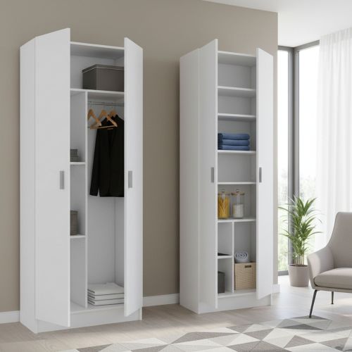 Armadio Multiuso Grande Bianco Modulabile 9 Ripiani 132x180h cm, 4 Ante - Dairago