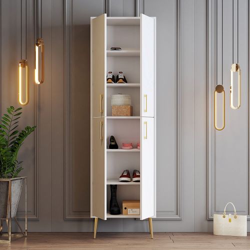Armadio Multiuso Grande Bianco oro 6 Ripiani 4 Ante 60x202h cm, 6 Vani - Laino