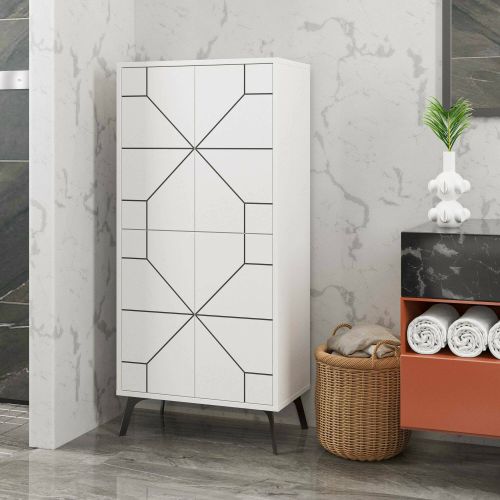 Armadio multiuso grande Chiron, Mobile multifunzionale, Mobiletto scarpiera, Guardaroba porta scarpe, 63x36 h136 cm, Bianco