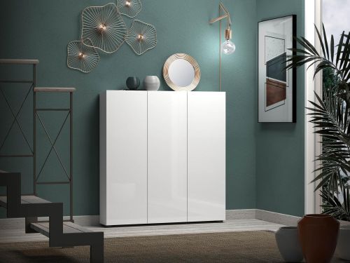 Armadio multiuso grande Madibeng, Mobile multifunzionale, Mobiletto scarpiera, Guardaroba porta scarpe, Made in Italy, 110x19h115 cm, Bianco lucido