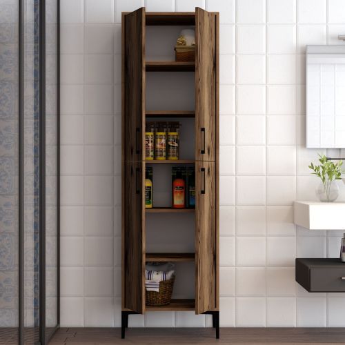 Armadio Multiuso Grande Marrone Noce 6 Ripiani 4 Ante 60x200h cm, 6 Vani - Laino