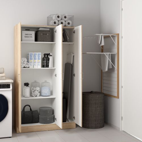 Armadio Multiuso Grande Marrone Rovere 4 Ripiani Apertura Battente 104x181h cm, 6 Vani - Vado