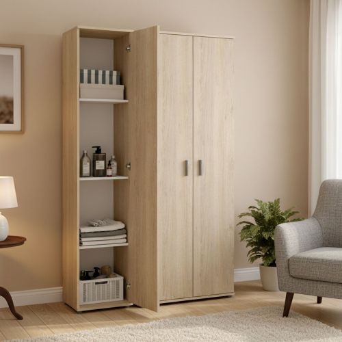 Armadio Multiuso Grande Marrone Rovere 9 Ripiani Modulabile 100x190h cm, 3 Ante - Casciano