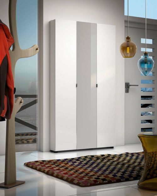 Armadio multiuso grande Rustenburg, Mobile multifunzionale, Mobiletto scarpiera, Guardaroba porta scarpe, Made in Italy, 11x19h200 cm, Bianco lucido