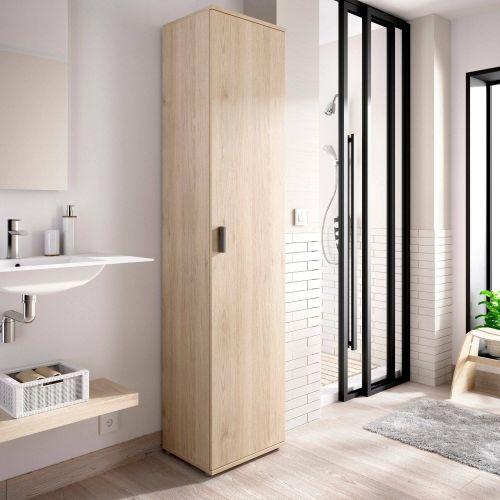 Armadio multiuso Lagalb, Mobile multifunzione portaoggetti, Armadio a 1 anta, 39x35h190 cm, Rovere