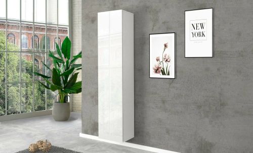 Armadio multiuso Marco, Portascarpe con 1 anta e 4 ripiani, Mobile multifunzione, 100% Made in Italy, cm 40x30h180, Bianco lucido