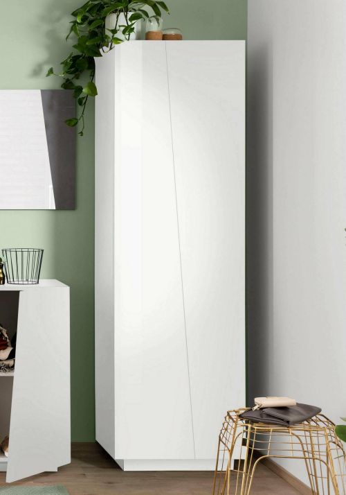Armadio multiuso Medea, Portascarpe a 2 ante e 5 ripiani, Mobile multifunzione, 100% Made in Italy, cm 60x38h200, Bianco lucido