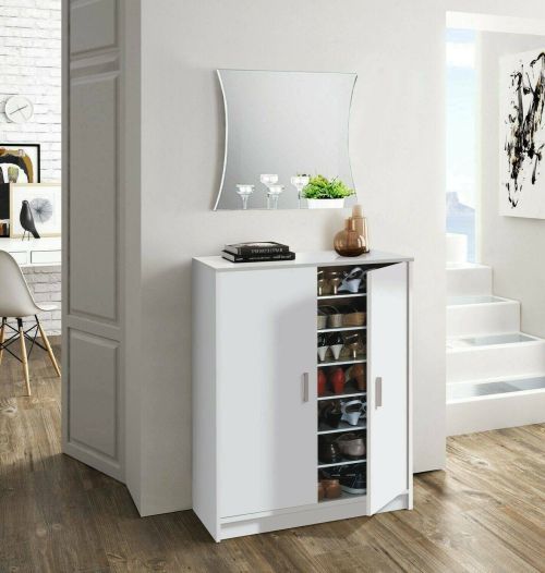 Armadio multiuso Norwalk, Armadio portascarpe a 2 ante, Mobile basso con 6 ripiani, Scarpiera bassa moderna, 75x36h101 cm, Bianco