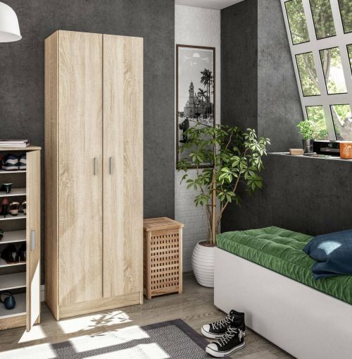 Armadio multiuso Portsmouth, Mobile ausiliario a 2 ante, Guardaroba portascarpe moderno, Scarpiera verticale, 59x37h180 cm, Rovere