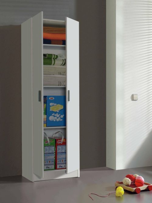 Armadio multiuso Salem, Mobile ausiliario a 2 ante, Portascarpe con 3 ripiani, Scarpiera alta moderna, 59x37h180 cm, Bianco