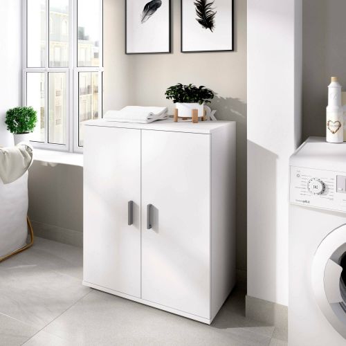 Armadio multiuso Serles, Mobile multifunzione portascarpe, Armadietto a 2 ante, 61x35h80 cm, Bianco
