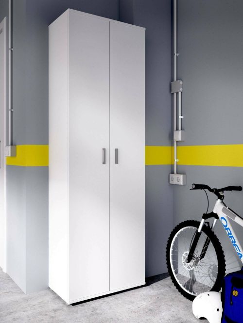 Armadio multiuso Serro, Mobile multifunzione portascarpe, Guardaroba a 2 ante, 61x35h190 cm, Bianco