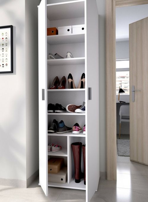 Armadio multiuso Suretta, Mobile multifunzione portaoggetti, Guardaroba a 2 ante, 61x35h190 cm, Bianco