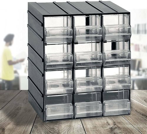 Armadio multiuso Tienen, Armadietto porta minuteria, Mobile per contenitori portautensili, 100% Made in Italy, 19x15h23 cm, Antracite, 12 cassetti