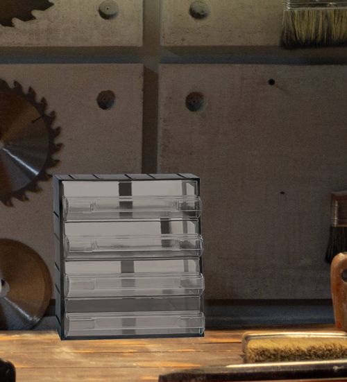 Armadio multiuso Tienen, Armadietto porta minuteria, Mobile per contenitori portautensili, 100% Made in Italy, 19x15h23 cm, Antracite, 4 cassetti