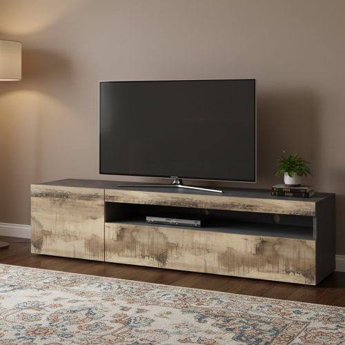 Base TV acero e ardesia 150x40x37h cm 2 ante - Aquilo