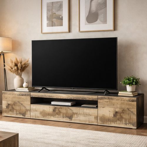 Base TV acero e ardesia 200x40x37h cm 3 ante in legno - Artropodi