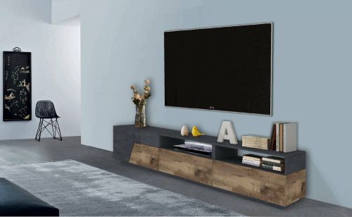 Base TV acero e ardesia 200x43x46h cm 2 ante e 2 cassetti - Arghi