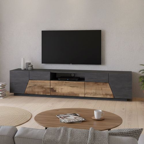 Base TV acero e ardesia 220x43x46h cm 4 ante e 1 cassetto - Animai