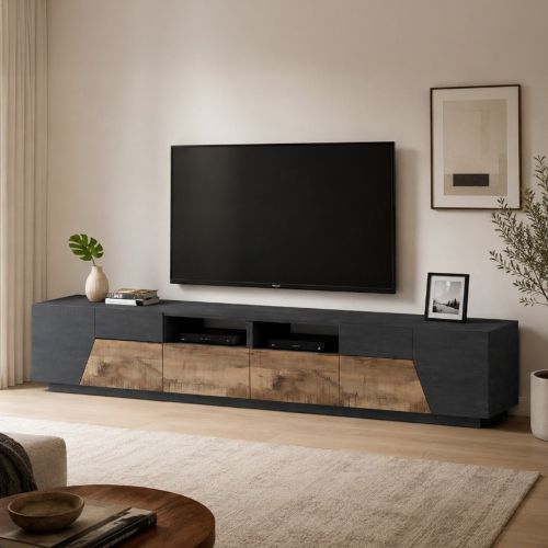Base TV acero e ardesia 260x43x46h cm 4 ante e 2 cassetti - Asdrubale