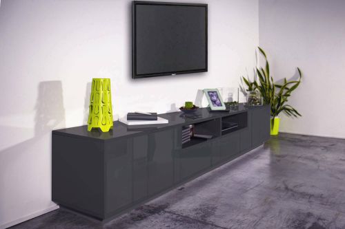 Base TV antracite lucido 260x41x46h cm 4 ante e 2 cassetti - Albak