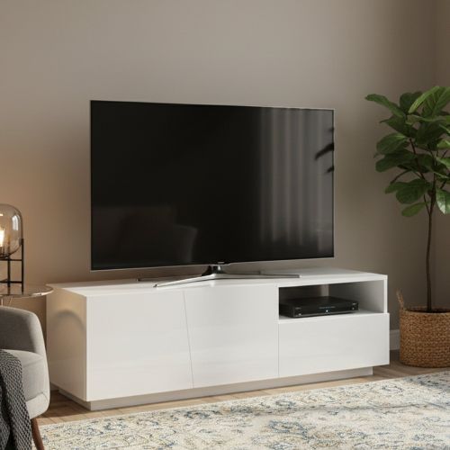 Base TV bianco lucido 150x43x46h cm 2 ante e 1 cassetto - Aiace