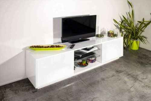 Base TV bianco lucido 180x41x46h cm 2 ante - Lola