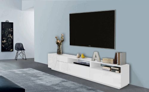 Base TV bianco lucido 200x43x46h cm 2 ante e 2 cassetti - Arghi