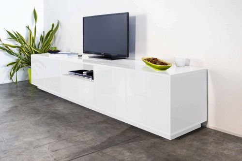 Base TV bianco lucido 220x41x46h cm 4 ante e 1 cassetto - Ajuly