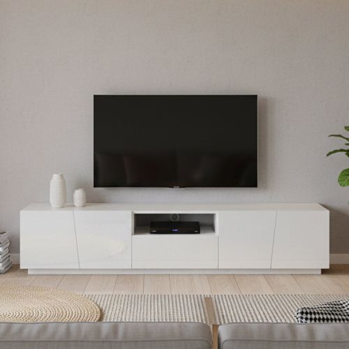 Base TV bianco lucido 220x43x46h cm 4 ante e 1 cassetto - Azzurras