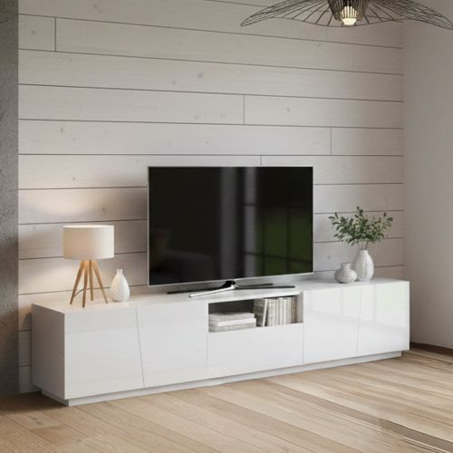 Base TV bianco lucido 220x43x46h cm in legno - Azzurras