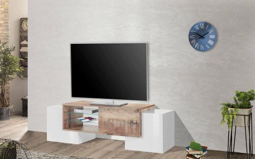 Base TV bianco lucido e acero 100x45x45h cm 3 ante - Moldavite